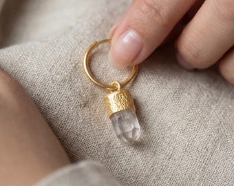 Gold Plated Lemurian Quartz Hoop Earrings: Australian Crystal