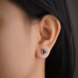 Organic Shaped Onyx Stud Earrings, Sterling Silver with Polished Finish, Freeform Earring Studs, Modern Minimalist Jewelry