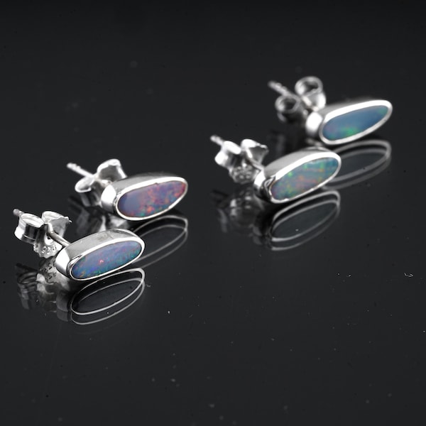 Galactic Australian Opal Doublet - In many Shades of Blue and lots of Fiery Sparkles  - Fine silver pin - Sterling Silver Stud Earrings