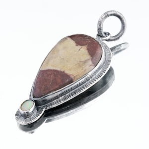 Mookaite & Ethiopian Opal Pendant: Oxidized Sterling Silver Sun Ray Design