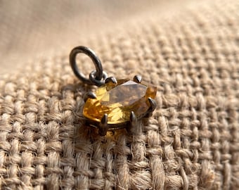 Faceted Marquise Citrine Pendant, 925 Sterling Silver Sand Texture Claw Set Talisman, Solar Plexus Gemstone, Oxidized Gift