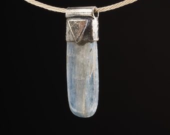 Australian Ocean Kyanite Pendant: Textured Sterling Silver, Calming Crystal