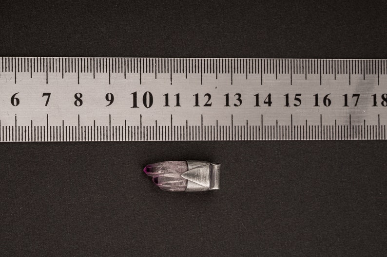 925 sterling silver Stack Pendant textured /& oxidised Crystal Necklace Vera Cruz Amethyst Twin Quartz Point