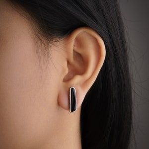 Onyx Stud - Textured Finish - organic shaped Pair - Sterling Silver -  Freeform Earring Studs