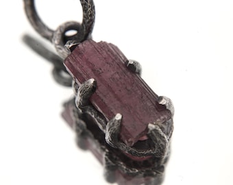 Rubellite Tourmaline Pendant 925 Sterling Silver Oxidized Claw Necklace Heart Chakra Libra Scorpio Gift