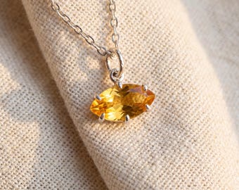 Citrine Marquise Pendant 925 Sterling Silver High Shine Claw Necklace Solar Plexus Chakra Leo Fire Gift