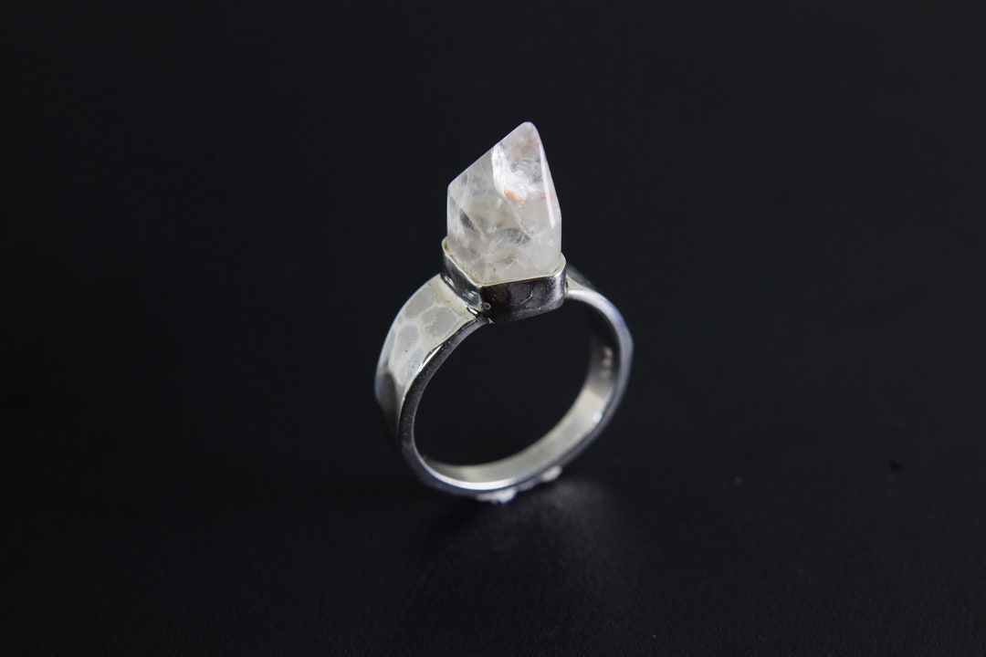 Quartz Point Ring Cacoxenite Quartz Point Ring: Hammered Sterling Silver, Size 9 - Etsy ...