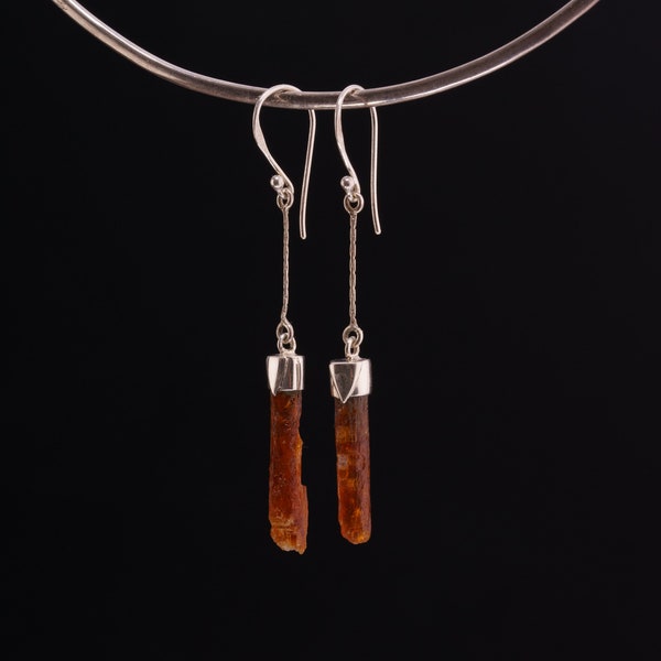 Red Kyanite Erring - Raw Gemmy Australian Specimen  -  Sterling Silver - Dangle Hook Crystal Earring