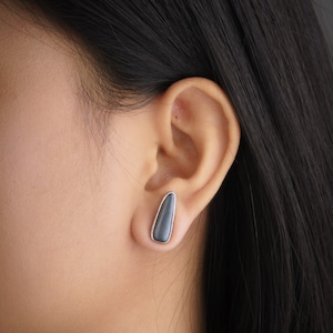 Hematite Stud- Textured Finish -  organic shaped Pair - Sterling Silver -  Freeform Earring Studs