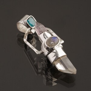 Two Sided Crystal Spinner Necklace 925 Sterling Silver Himalayan Quartz Amethyst Apatite Labradorite