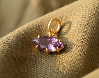 Amethyst Eye Pendant 925 Sterling Silver 18k Gold Plated Marquise Claw Set Sand Textured Necklace Crown Third Eye Chakra Gift