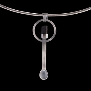 Black Tourmaline - Small Spice / Ceremonial Spoon - Solid 925 Cast Silver - Oxidised & Brush Textured - Crystal Pendant Necklace