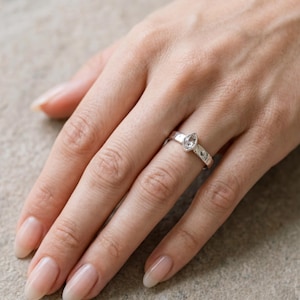 Petite Herkimer Diamond Ring 925 Sterling Silver Hammered Stack Band Raw Quartz Crystal Crown Chakra Jewelry Gift