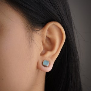 Organic shaped Gem Aquamarine Pair- Sterling Silver - Polished Finish - Freeform Earring Studs