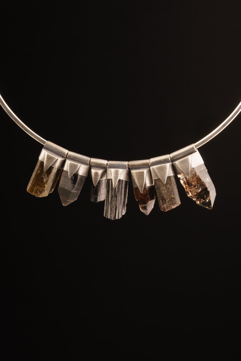 925 sterling silver Stack Pendant textured /& oxidised Crystal Necklace Vera Cruz Amethyst Twin Quartz Point
