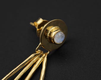 Orecchini A Bottone Con Topo E Pietra Di Luna In Argento 925 – Gioielli Ipoallergenici Per Donne E Ragazze
