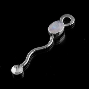 Blue Moonstone - Small Spice / Ceremonial Spoon - Wavey wobbly Style - Solid 925 Cast Silver - Crystal Pendant Necklace  -