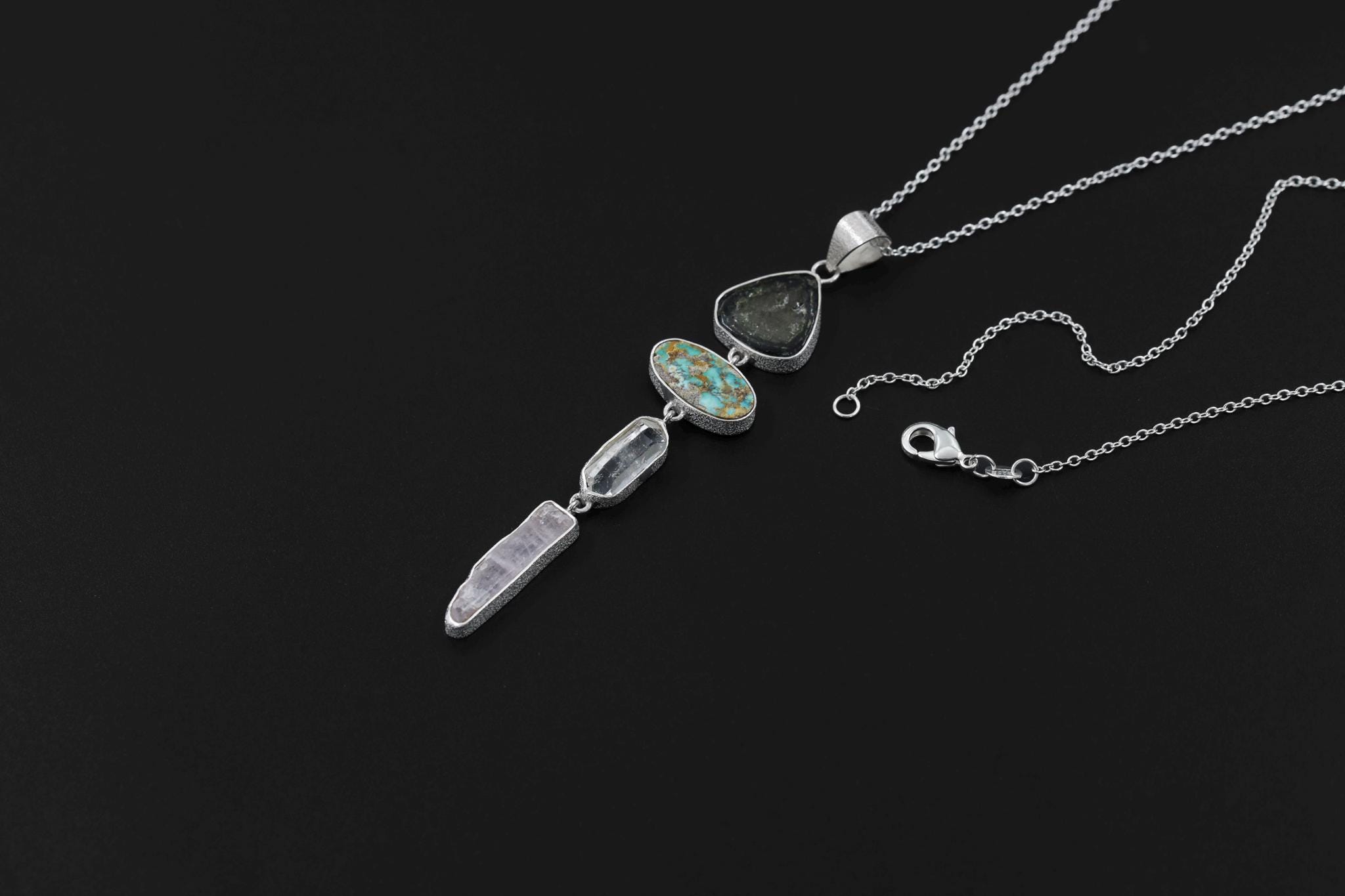 Green Tourmaline Gem Slice, Arizona Turquoise, DT Clear Quartz