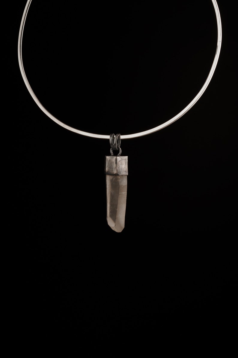 Oxidised textured sterling Silver Light Smokey Lemurian specialty Quartz point /& Old cut Turquoise Big Crystal Necklace Pendant 7