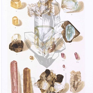 Topaz Crystal Mineral High Resolution Digital Image 300 DPI Vintage Antique watercolour Illustration Print Poster, Wall Art image 2