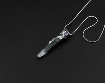Nepalese Chlorite Quartz Point Pendant: Oxidized Sterling Silver Crystal Stack