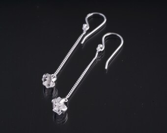 Herkimer Diamond Earrings 925 Sterling Silver Claw Set Crystal Dangle April Birthstone Crown Chakra Gift