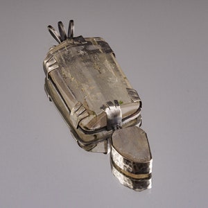 Oxidized Sterling Silver Kunzite Pendant: Raw Moonstone, Brutalist Style
