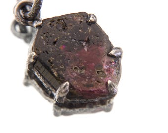 Rubellite Tourmaline Pendant 925 Sterling Silver Oxidized Claw Necklace Heart Root Chakra Libra Scorpio Gift