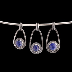 Round Lapis Lazuli Cab - Solid Oxidised Textured Sterling Silver - Rustick Boho Oval Sun/ Moon - Pendant Crystal Necklace