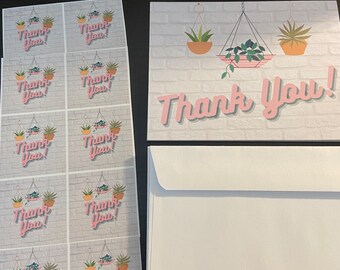 Card & Sticker Bundle | Thank You Cards | Wedding Thank You Cards | Baby Shower Thank You Cards | Graduation Thank You Card | Thank You Note