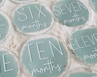 Acrylic Baby Monthly Milestone Discs - 12 Months - Newborn Photo Prop - Baby Name Sign