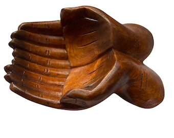 Carved Suar Wood Hand Sculpture Bowl: Rustic Home Decor Catchall