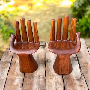 Hand-Carved Wooden Hand Chair  Sculptural Accent Furniture  Functional Art Chair  Boho Decor Statement Seating  Unique Wood Sculpture