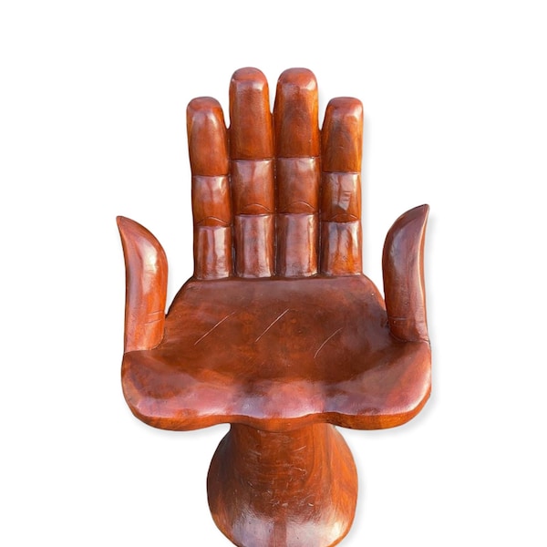 Two Thumb Wooden Hand Chair: Surrealist Art Sculpture