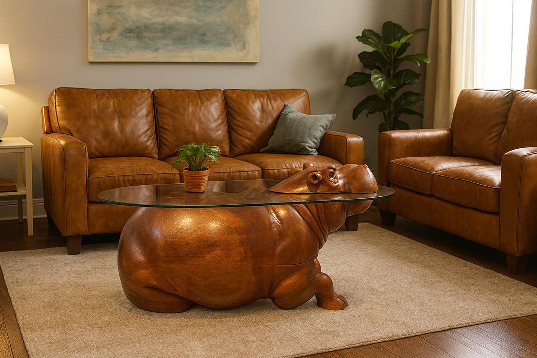 Kickapoo Studio Table Hand Carved Wooden Hippo Coffee Table, Safari Sculpture Art Furniture ...