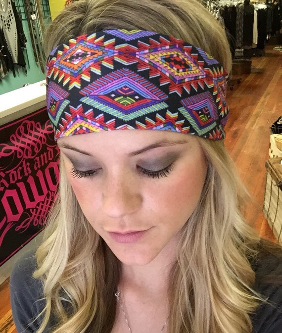 Aztec Print Headband Tribal Print Headband Spandex headband Etsy