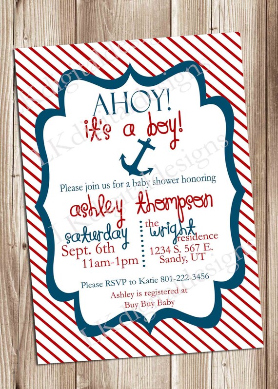 Ahoy It S A Boy Baby Shower Invitation Personalized