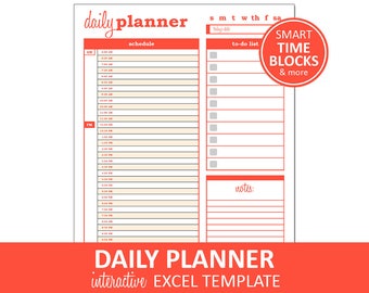 basic daily planner orange printable excel planner etsy