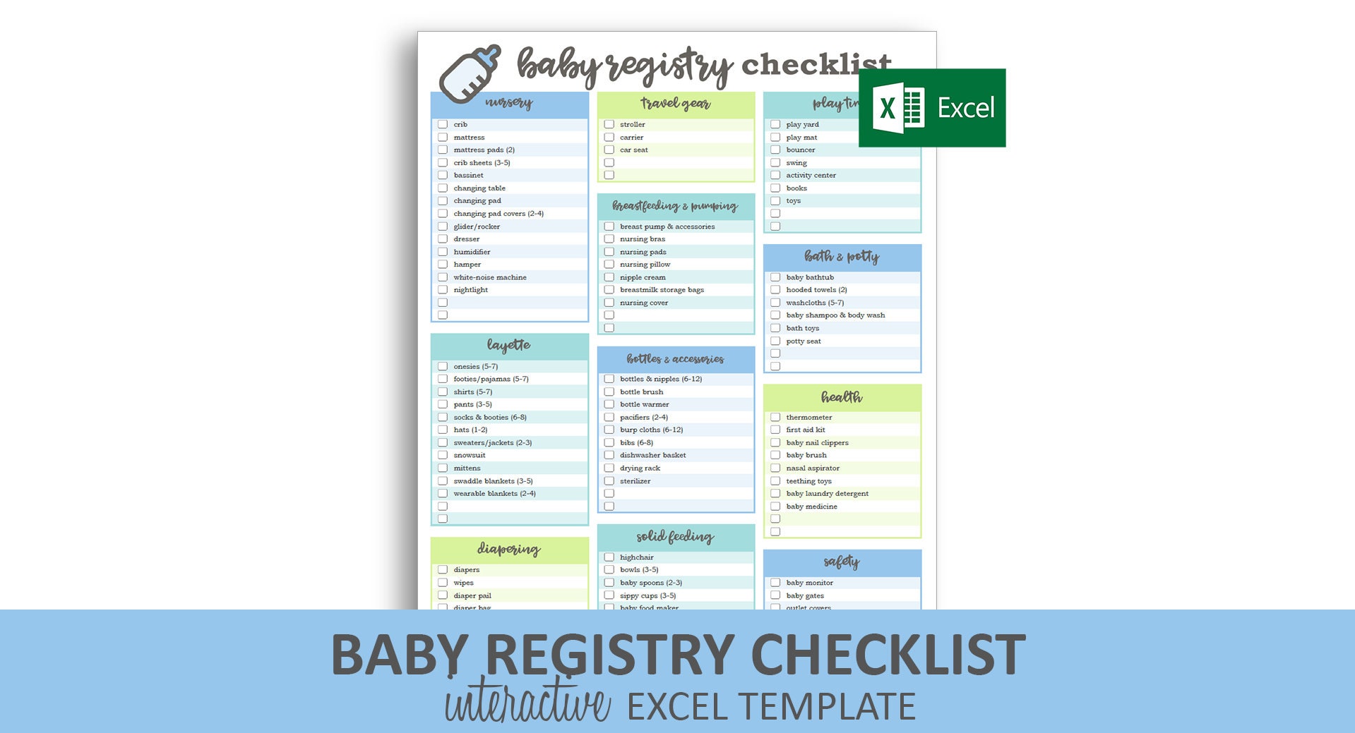 Baby Registry Checklist Blue Excel Template Checkable Etsy