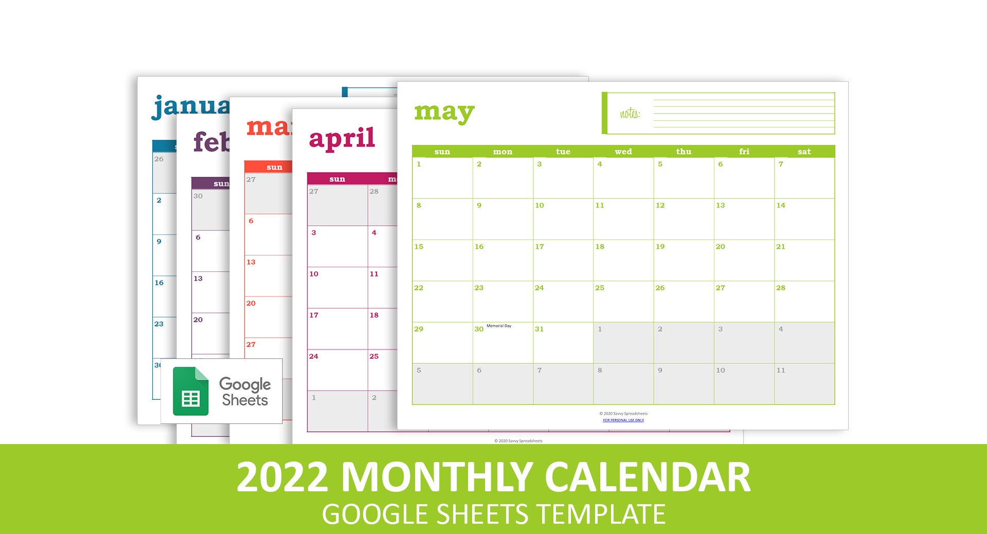 2022 Calendar Template Google Sheets