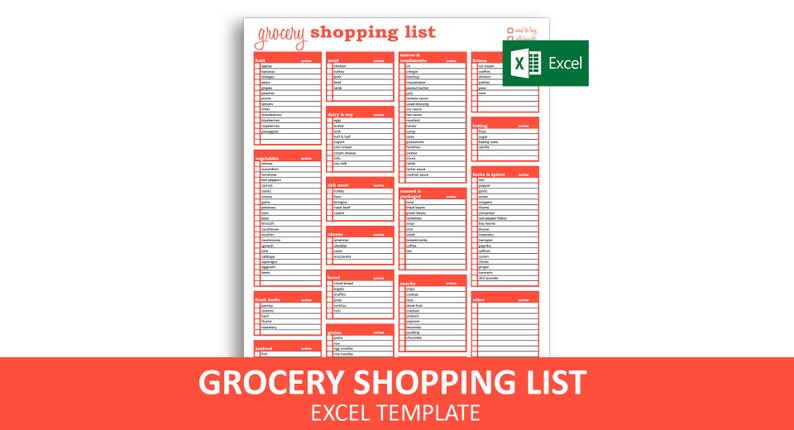 Grocery Procuring Listing - Excel Template Editable Printable Grocery Record Immediate Electronic Obtain photograph about Printable Grocery List Template titled Grocery Buying Listing - Excel Template Editable Printable Grocery Record Immediate Electronic Obtain