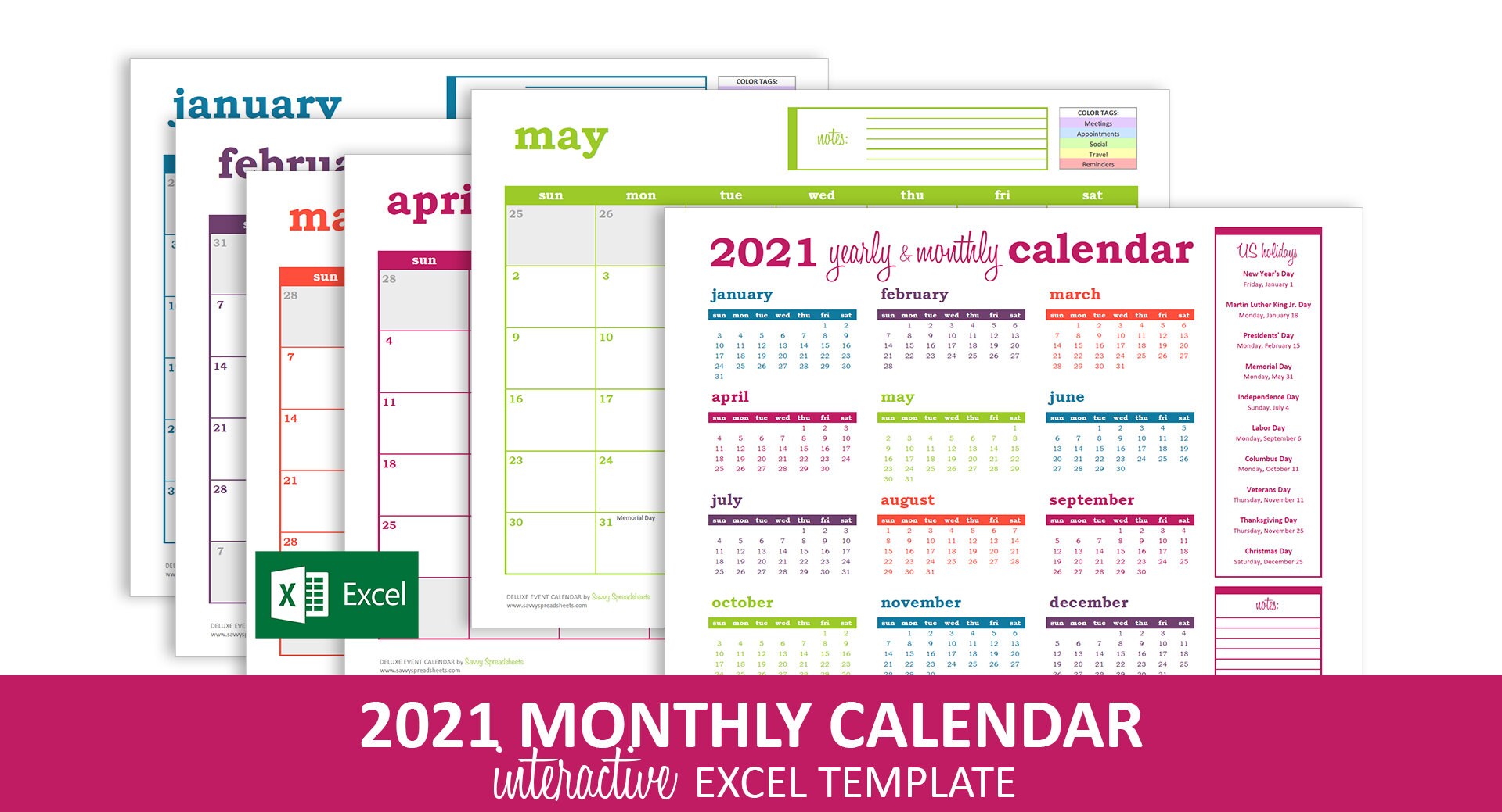 Deluxe Event Calendar 2021 Excel Template Printable Etsy