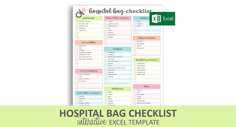 Clinic Bag Record - Excel Template Editable Checkable Printable Fresh Kid Packing Record Immediate Electronic Obtain graphic regarding Hospital Bag Checklist Printable referred to as Clinic Bag List - Excel Template Editable Checkable Printable Refreshing Kid Packing Record Fast Electronic Down load