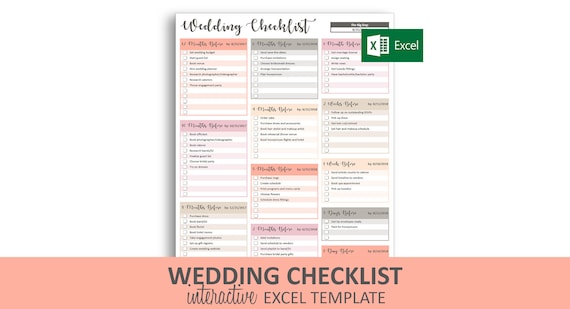 Pfirsich Hochzeit Checkliste Excel Vorlage Bearbeitbare Etsy