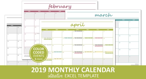 elegant monthly calendar 2019 printable excel calendar etsy excel calendars 2019