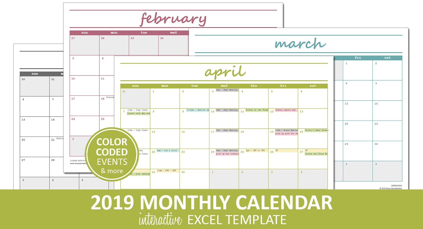 elegant monthly calendar 2019