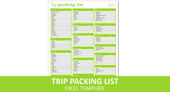trip packing list packing list excel template printable etsy