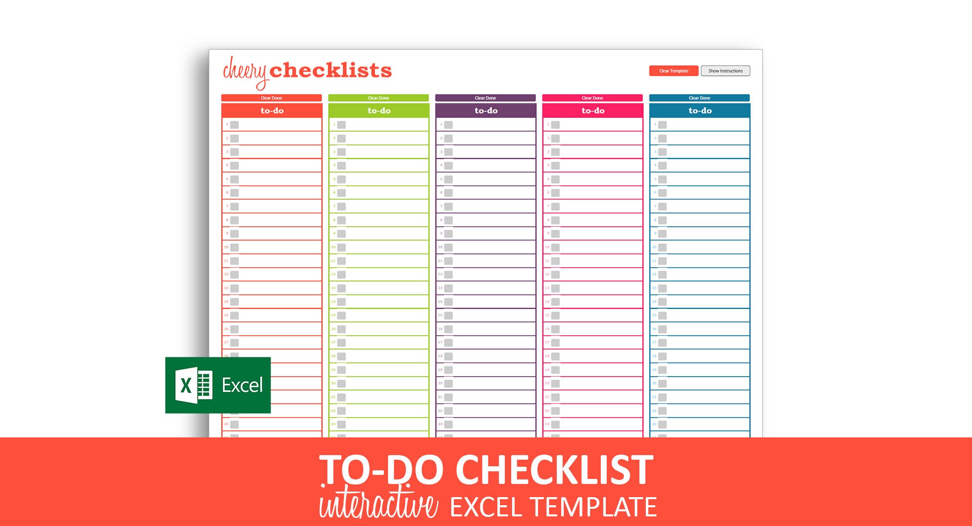 Cheery Checklists Excel Template Printable Checkable To Do Etsy