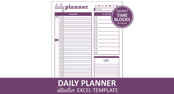 dynamic daily planner purple printable excel planner etsy day planner template