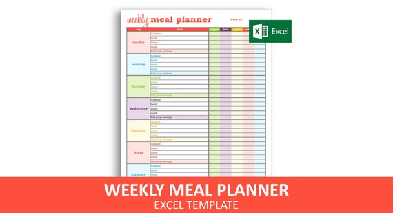 Weekly Meal Planner Excel Template Printable Weekly | Etsy